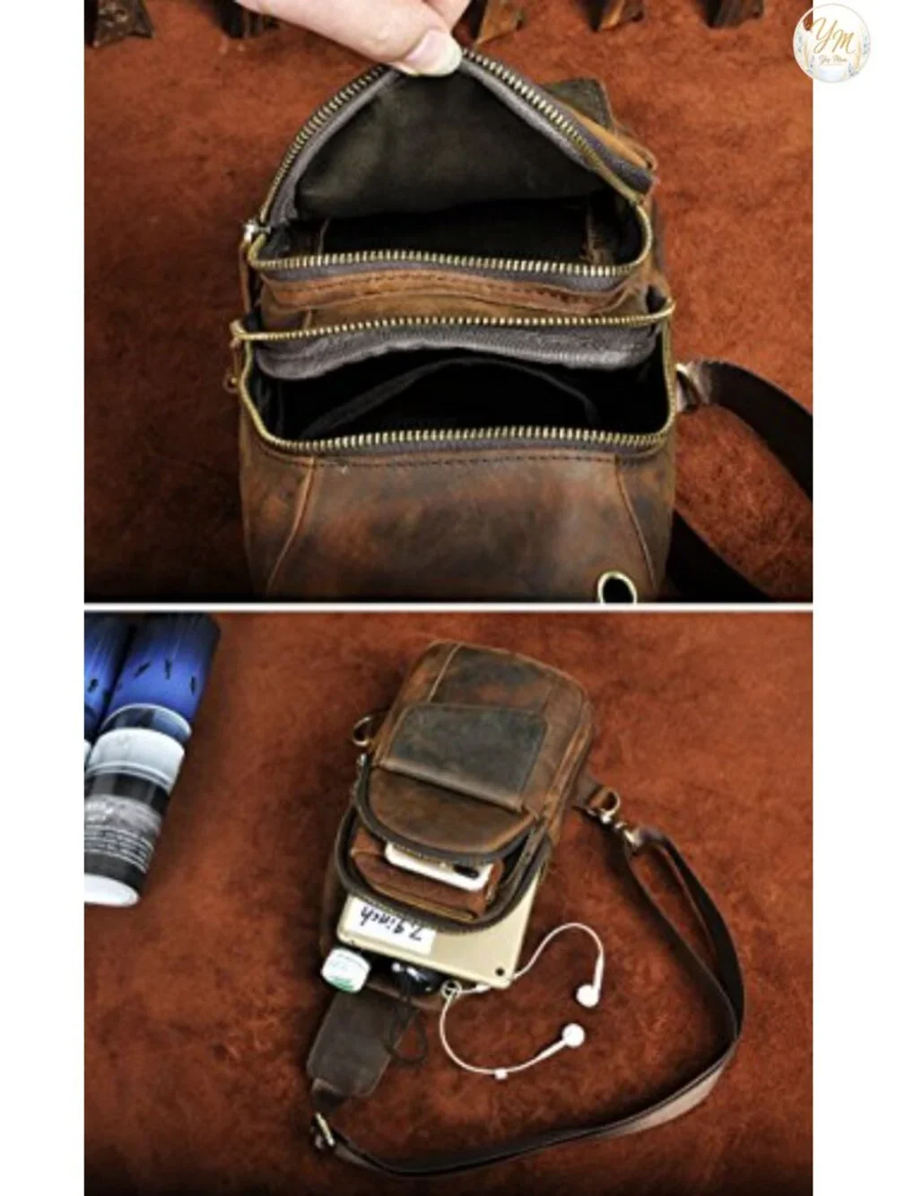 Genuine Leather Crossbody Sling Bag for Men Outdoor Travel Hiking Casual